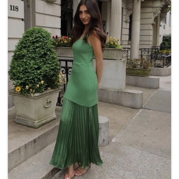 ZARA NEW WOMAN LONG PLEATED KNIT COMBINATION DRESS GREEN 4192/055 S M L - Picture 13 of 17